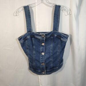 White House Black Market Blue Denim Button-Up Top